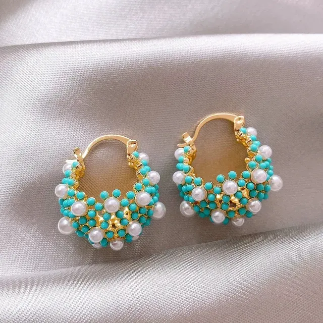 Turquoise Pearl Hoop Earrings 2