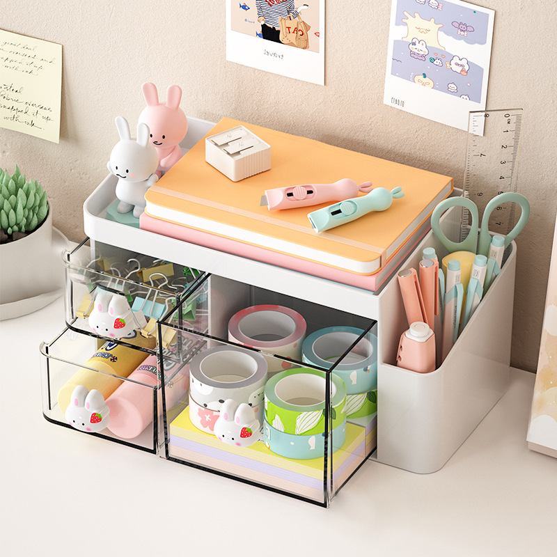 Cute Desktop Stationery Organizer Plastic PP Rectangle Office