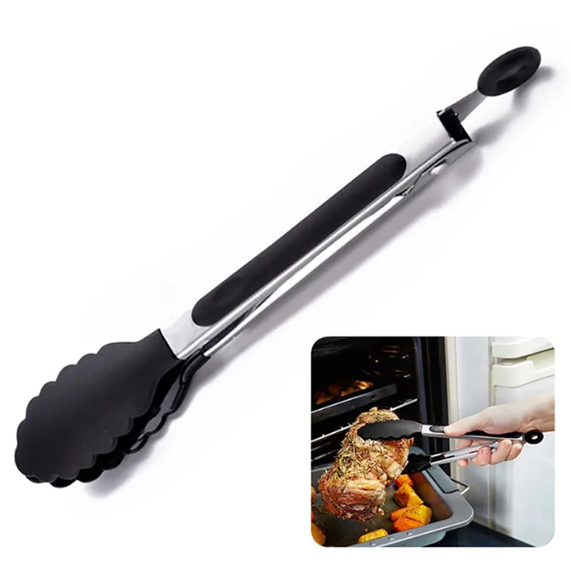 9-Zoll-Silikon-Lebensmittelzange Küchen Grill Edelstahl Lebensmittel Qualität Silikons Pitze 2