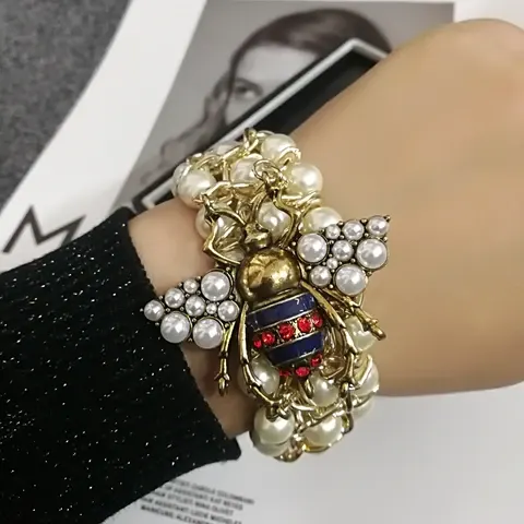 Handmade Elastic Beaded Bee Bracelet