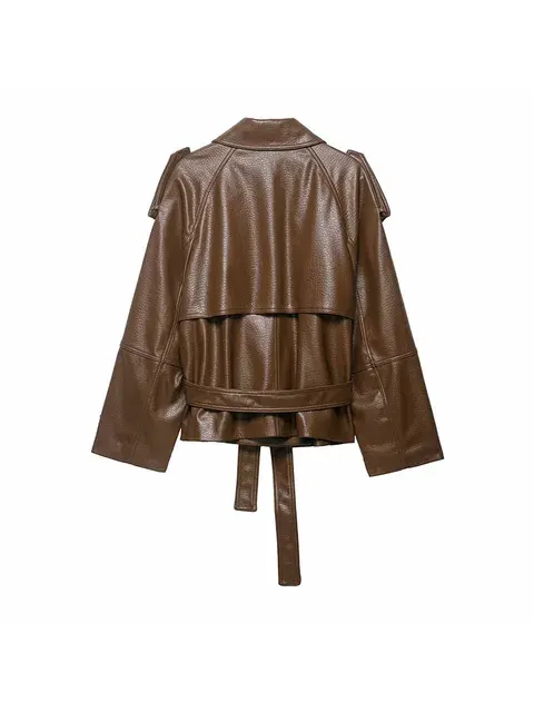 Faux Leather Jacket With Belt 3