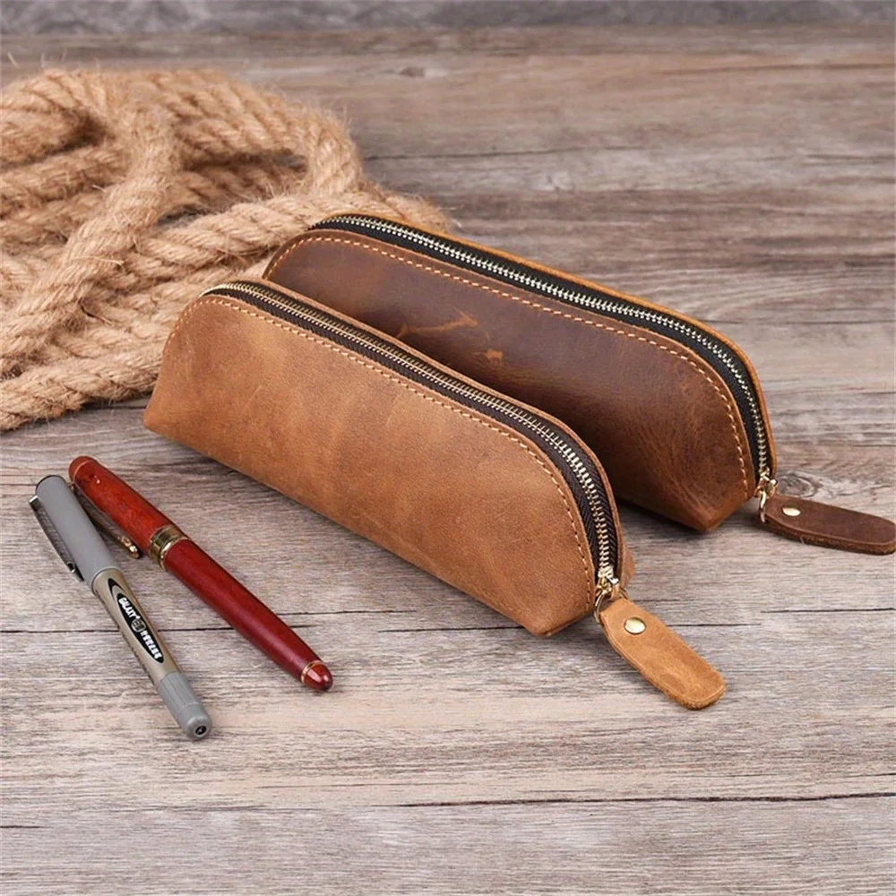 Vintage Leather Pencil Case for School 4