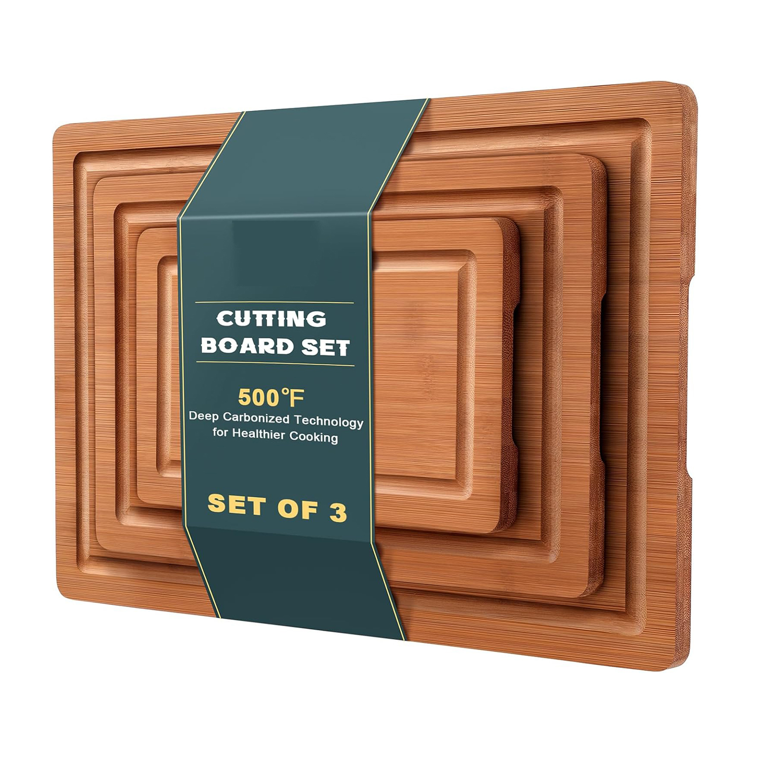 Carbonized Bamboo Cutting Board Set with Handles