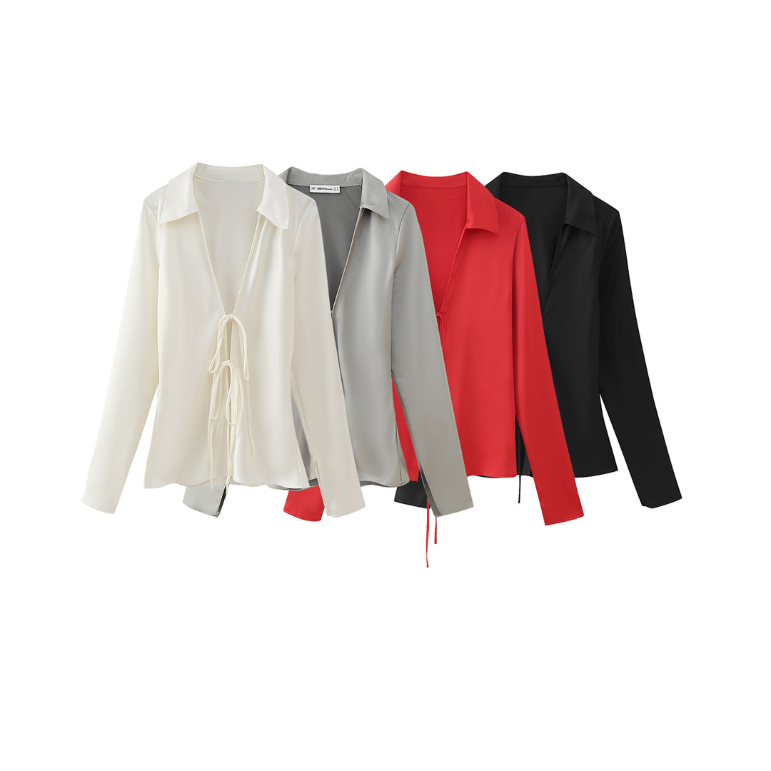 Women's Silk Satin Bow Blouse