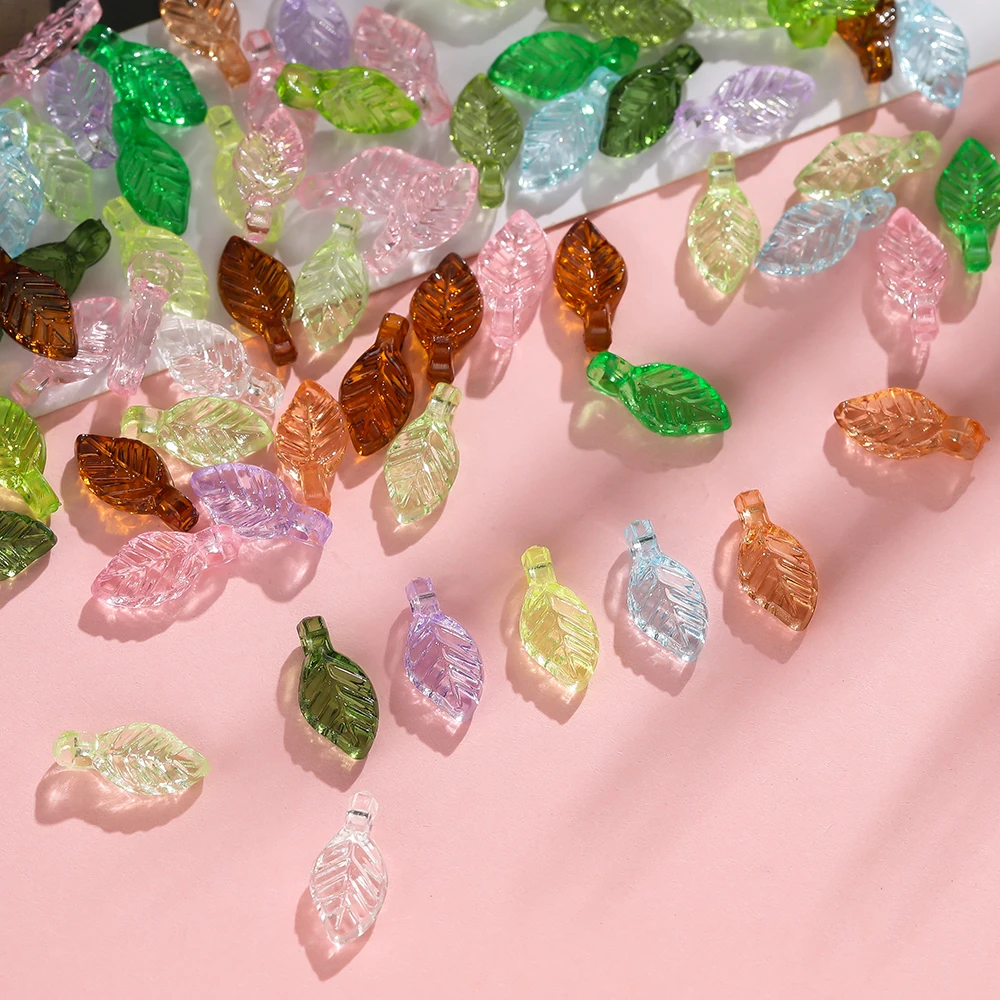 100 Stück Acryl-Charms in Blattform Farbige Blätter Abstandsperlen 4