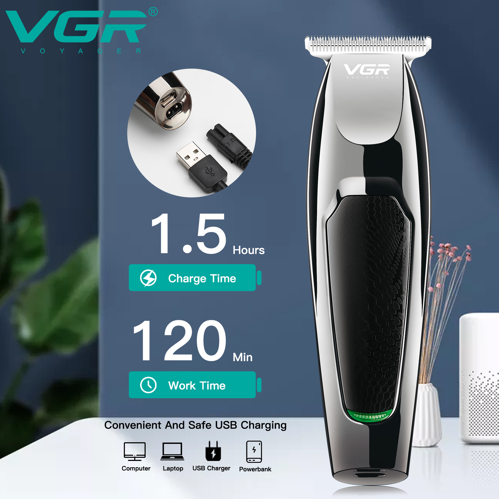 VGR V-030 Electric Hair Clipper Rechargeable Low Noise 2