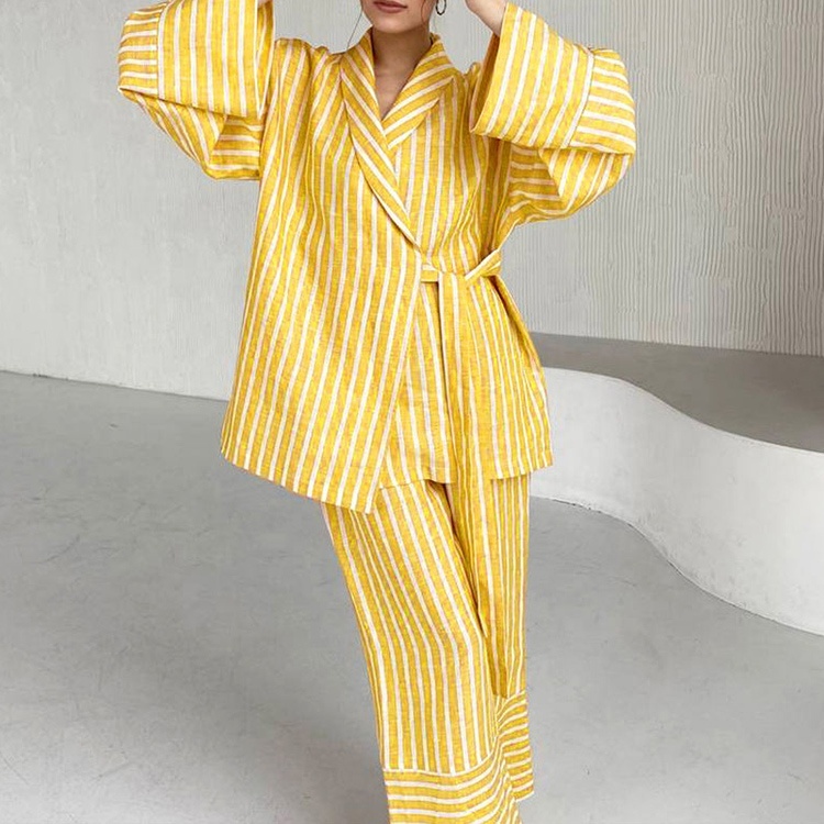 Women's Linen Blend Striped Two-Piece Set 3