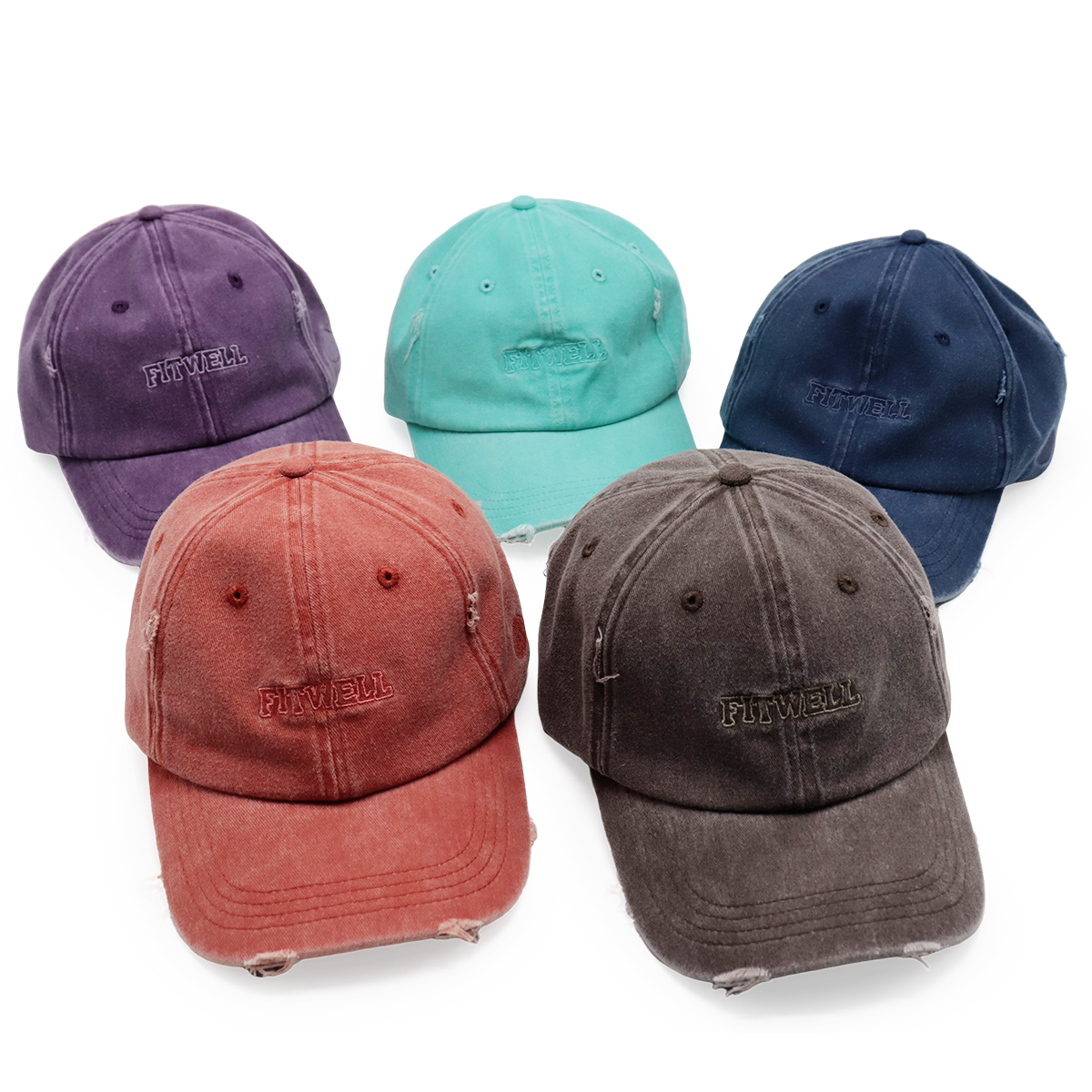 Baseball Caps Washed Embroidery Distressed Dad Hat