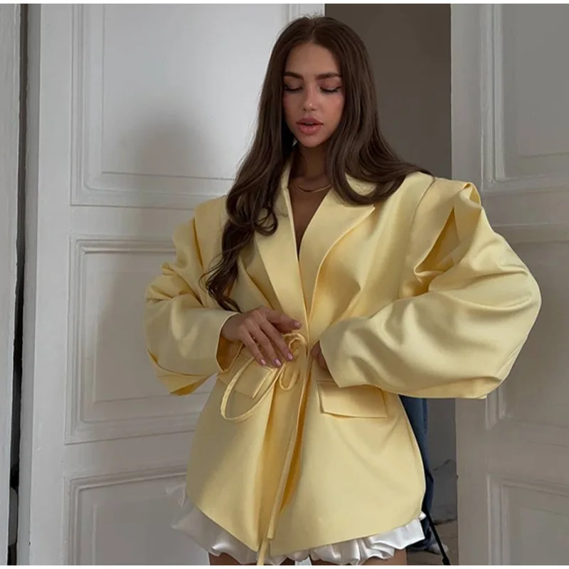 Blazerjacke mit Blumenmuster Damenmode Revers Lange Ärmel Schnürung 4