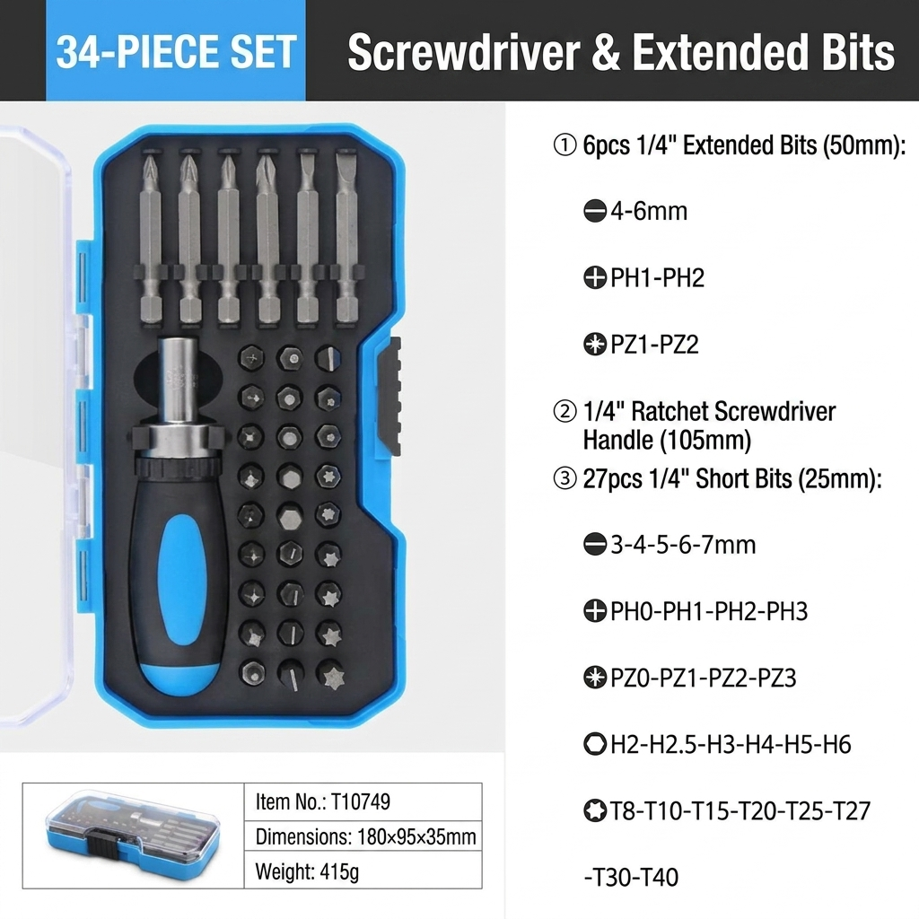34-Piece Ratchet Screwdriver Set with Bits 3
