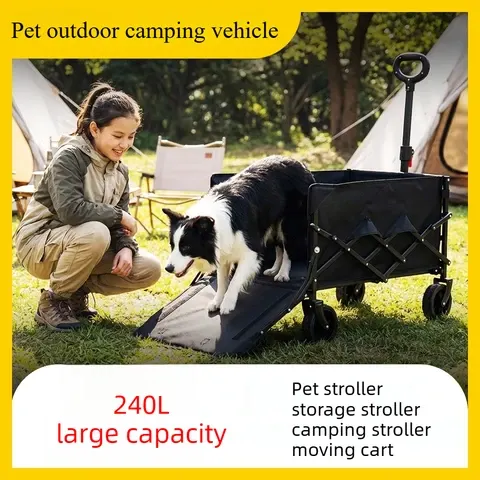 5-Zoll Multifunktionaler Camping-Haustierwagen Großvolumiger Campingwagen mit Rampen Faltbarer