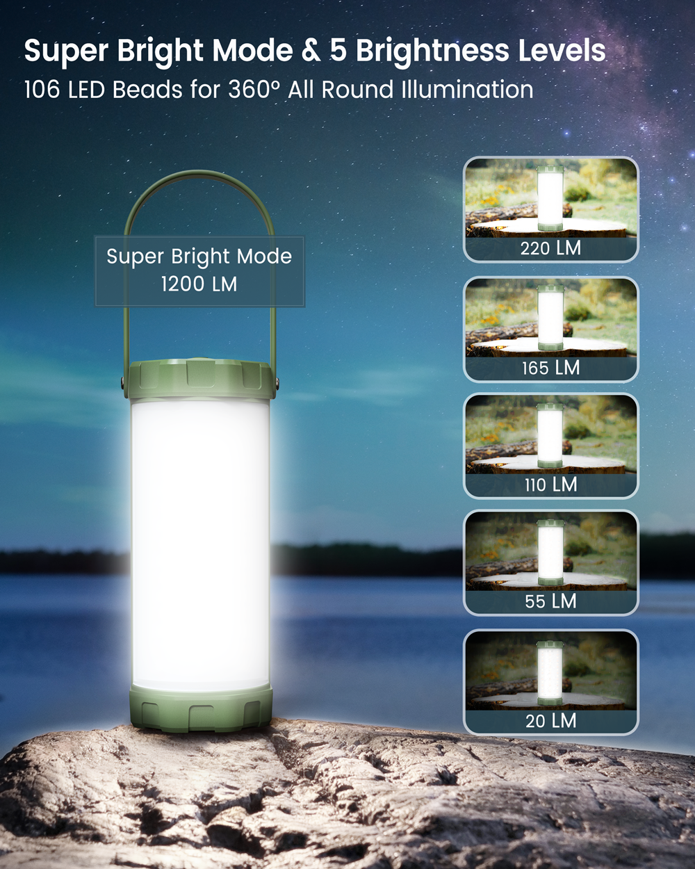 Rechargeable 5000mAh IP68 Waterproof Camping Lantern 2