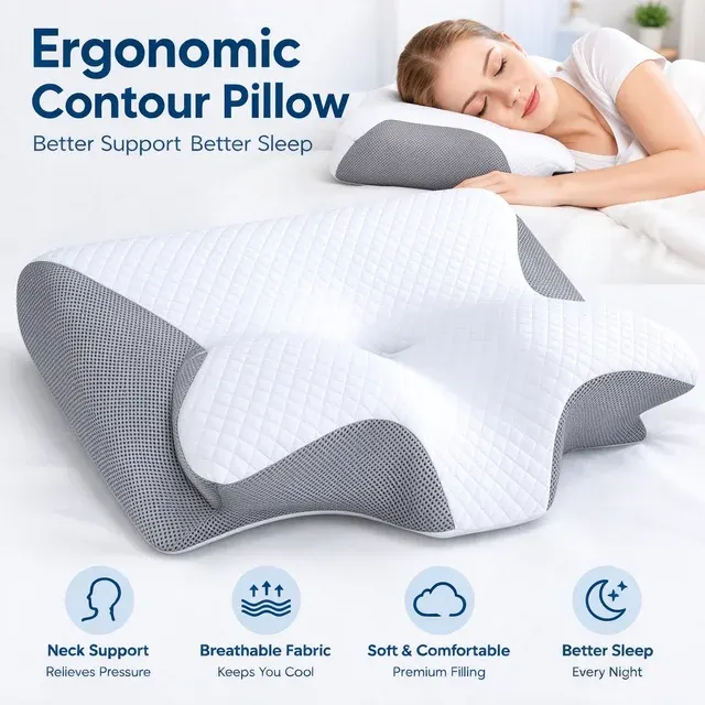 Memory-Schaum-Kissen Nackenkissen zur Schmerzlinderung Ergonomisches Orthopädisches Nackenstützkissen für 1