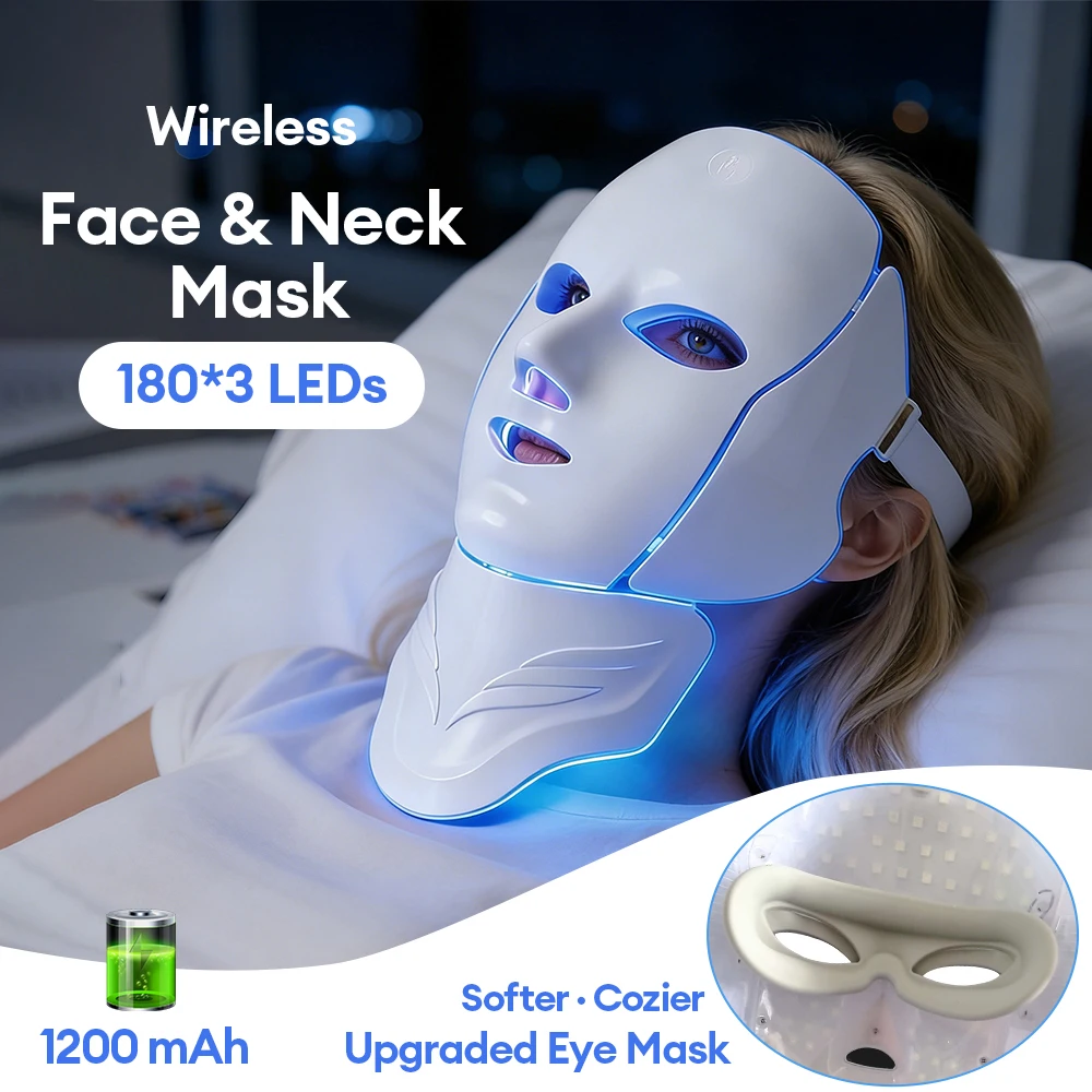 7-Farben Photon Gesichts- und Hals-Schönheitsmaske Kabellose LED-Gesichtsmaske zur