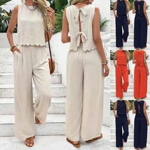 Casual Sleeveless Vest Trousers Suit Summer Tank Pants