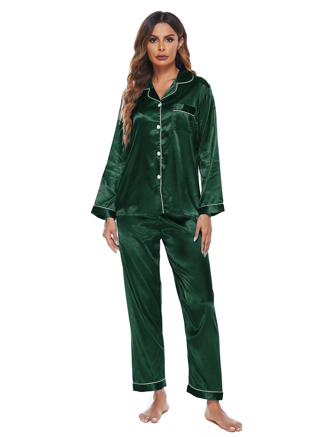 Womens Silk Satin Pajamas Set Two-piece Pj Sets 4