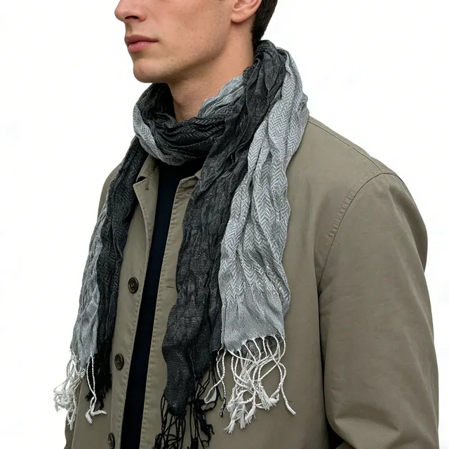 2pcs Grey Winter Jacquard Polyester Long Scarf Vacation 1
