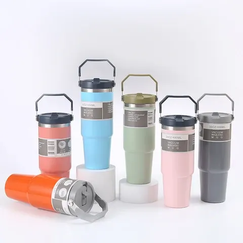 30OZ Tragbare Auto Tasse Edelstahl Thermos mit Stroh