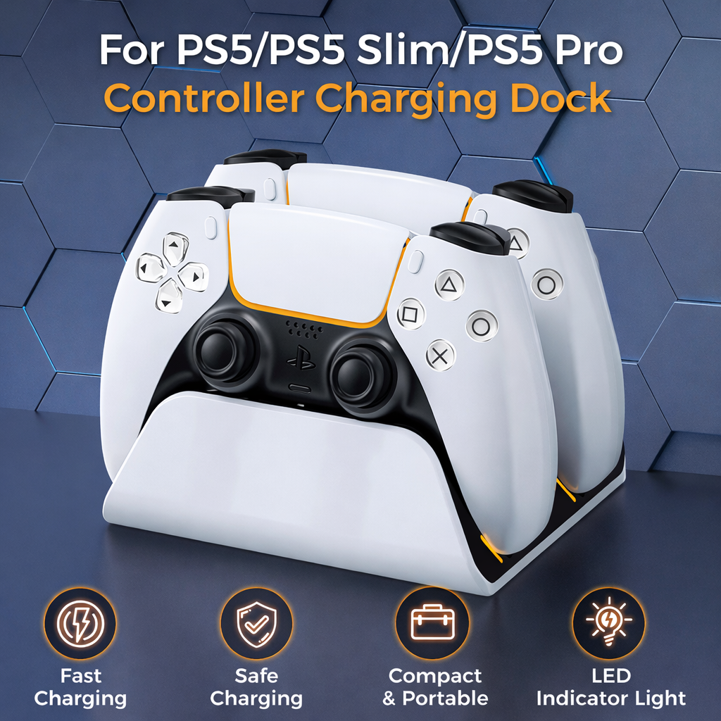 PS5 Pro Dual Controller Charging Dock with LED