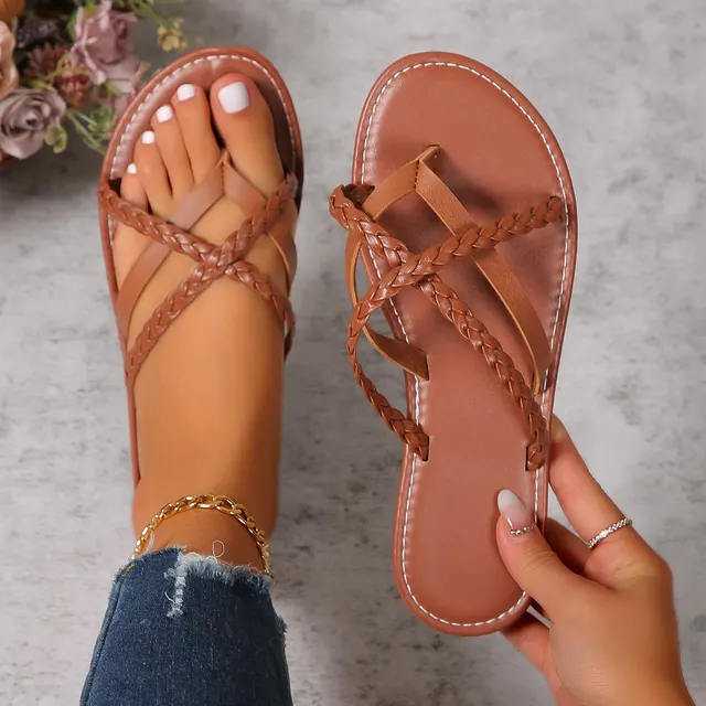 Metal Hollow Circle Design Thong Sandals Summer Flat 2