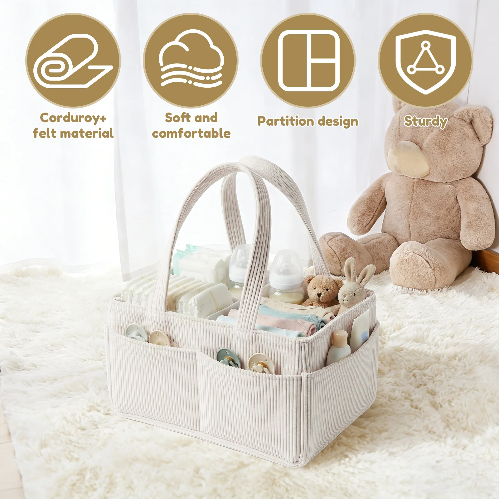 Große Wickeltasche aus Cord Tragbare Faltbare Tragetasche Mama-Tasche 4