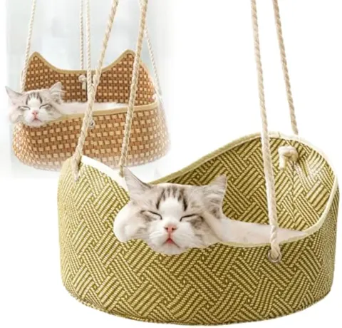 Breathable Rattan Cat Hammock with Hooks