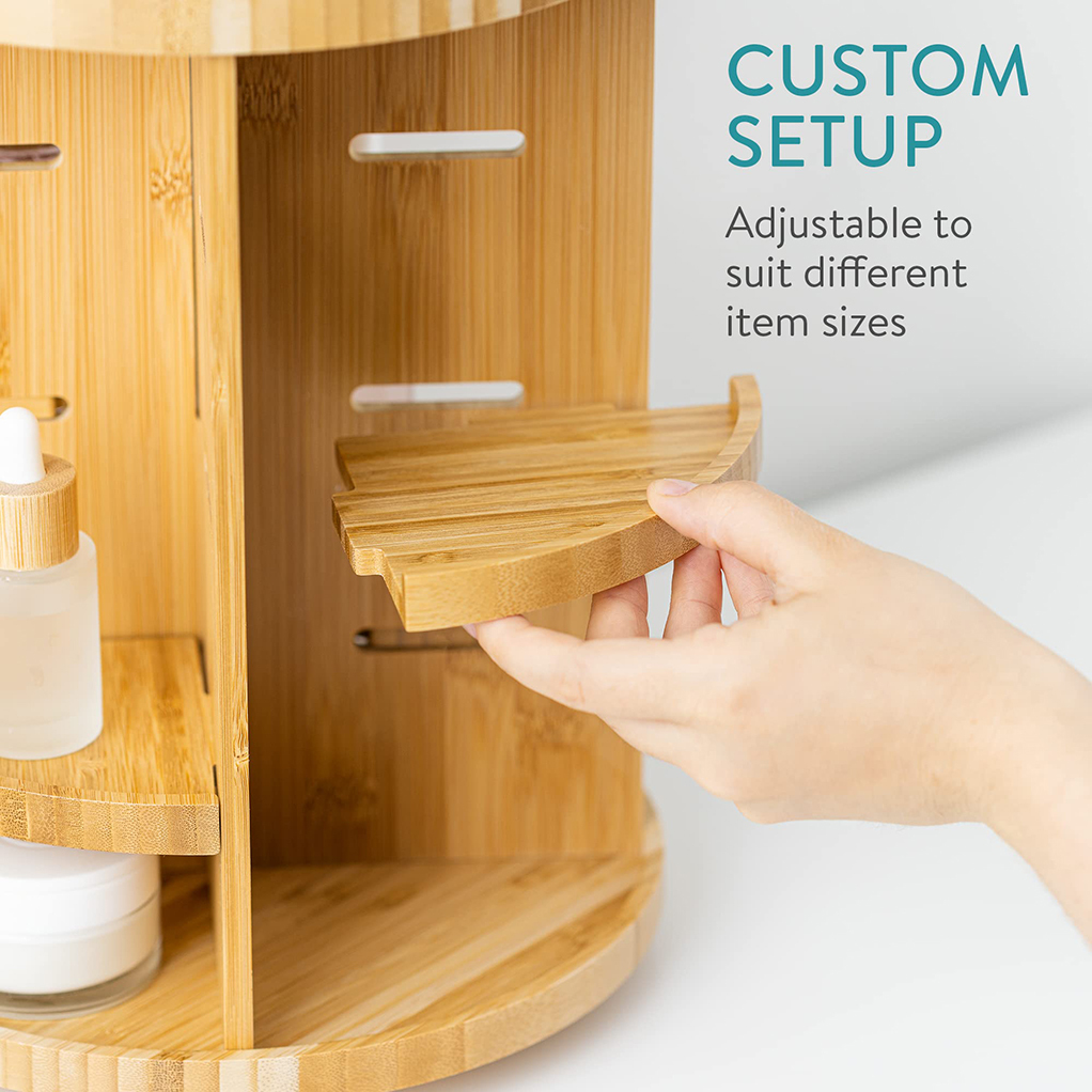 Three-Tier Rotating Bamboo Cosmetic Organizer 3