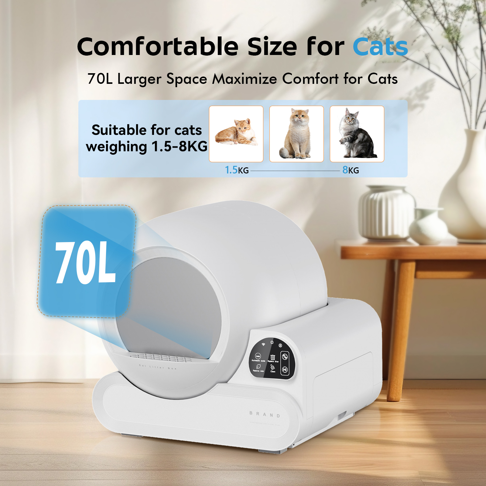 Self-Cleaning Smart Cat Litter Box 70L 3