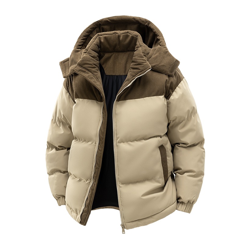 Detachable Hat Cotton-padded Coat For Couple Color Contrast