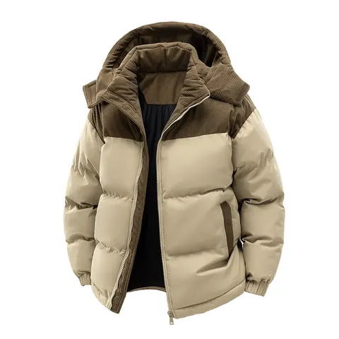 Detachable Hat Cotton-padded Coat For Couple Color Contrast