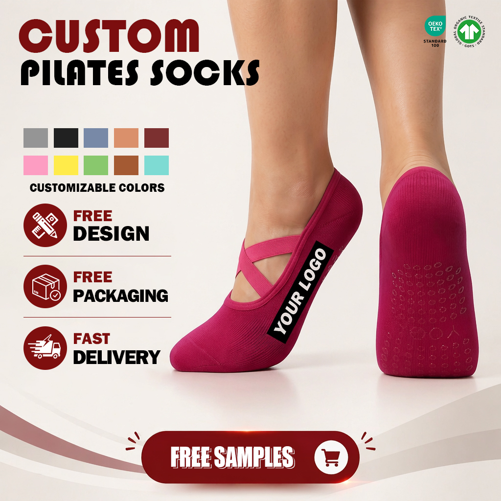 Pilates Socks Women Anti Slip Grip Cross Strap