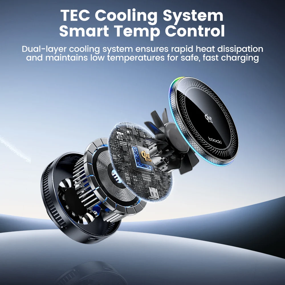 Toocki Qi2.2 25W Kabelloses Ladegerät Magnetische Auto-Handyhalterung TEC-Kühlung 3
