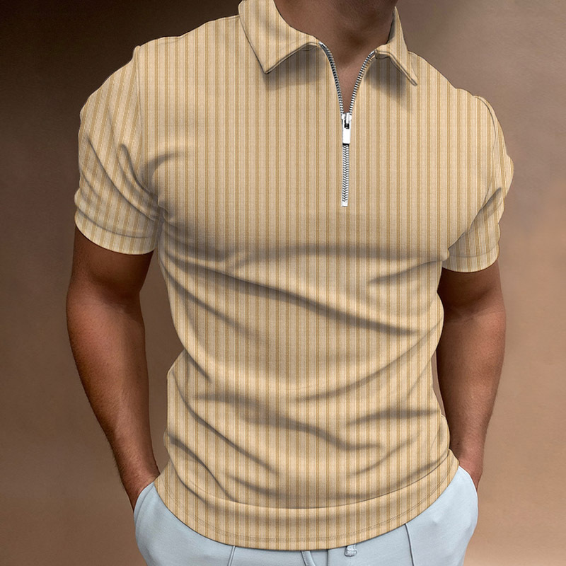 Men's T-shirt Striped Zipper Short Sleeve Solid Color 2
