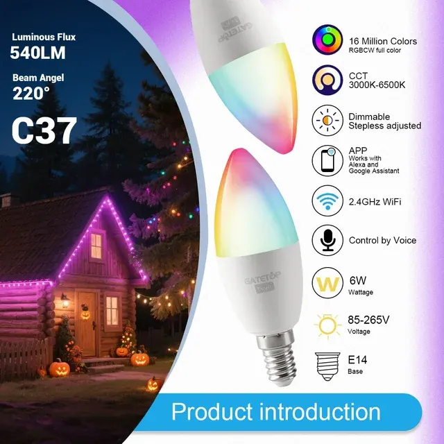 1–10 Pack Tuya WiFi E14 Smart RGB LED Candle Bulb, 6W 2