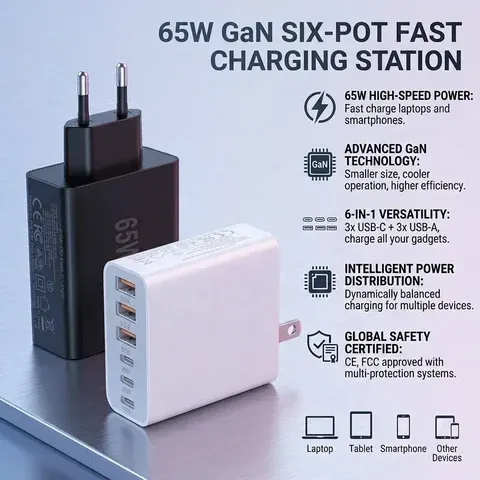 65W PD3.0 Travel Fast Charger 6 Port