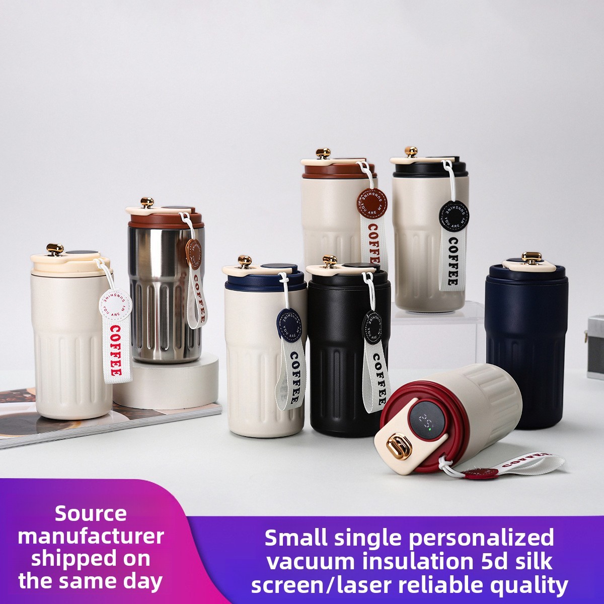 Insulated Stainless Coffee Cup Temperature Display 2