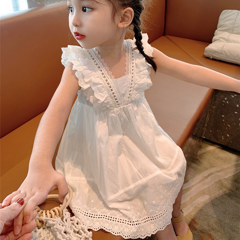 Summer Vest Skirt Baby Girl White Princess Lace