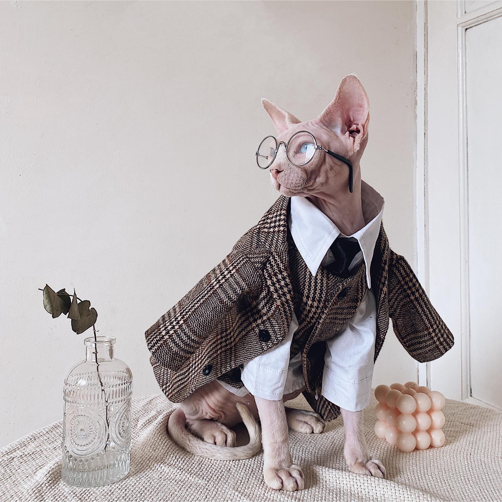 Sphynx Cat Dress Shirt Tie Vest Blazer Set