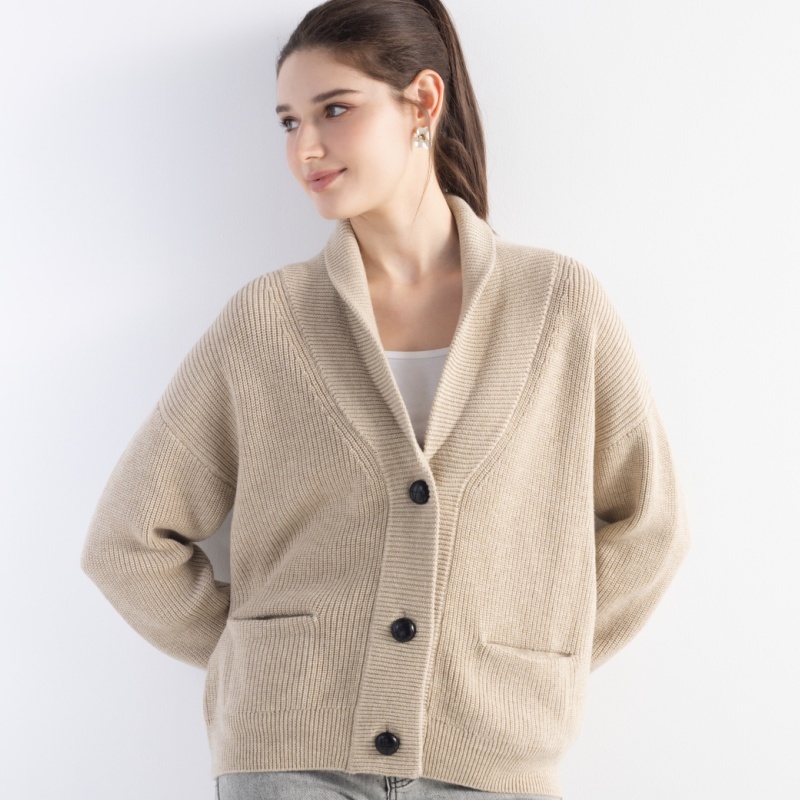 Women's Wool Cardigan with Shawl Collar 3