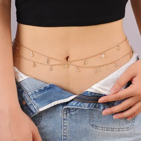 Double Layer Gold Crystal Waist Chain Tassel Body