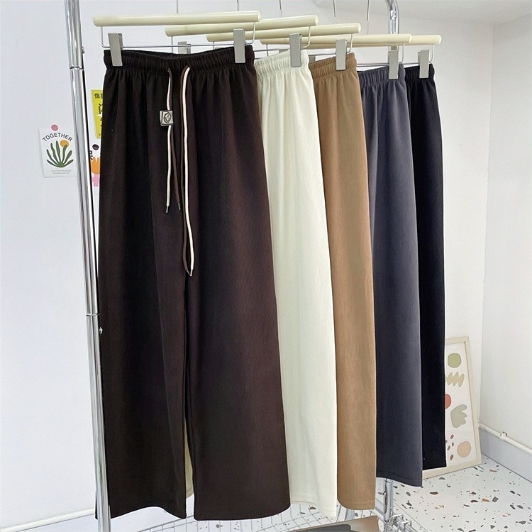 Corduroy Wide Leg Pants with Drawstring