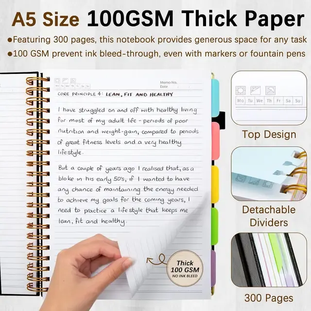 A5 Hardcover Spiral Notebook with Tabs 3