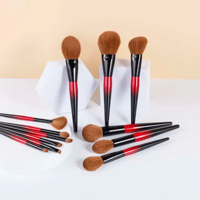 Vegane Make-up-Pinsel-Set, 12-teilig, Rot-Schwarz 3