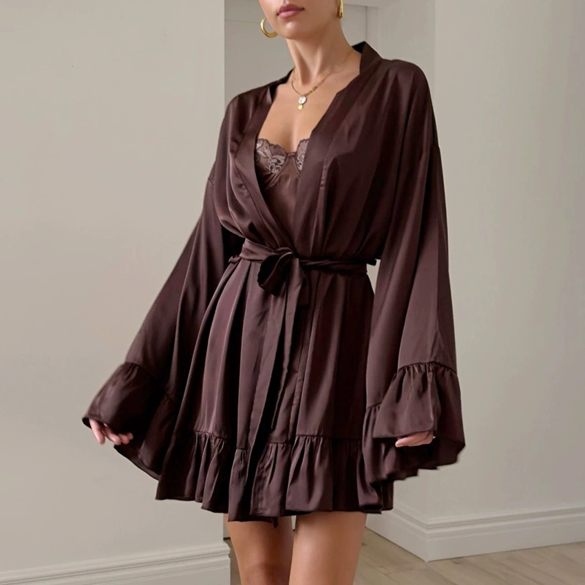 Women's Ice Silk Lace Two-Piece Nightgown Set