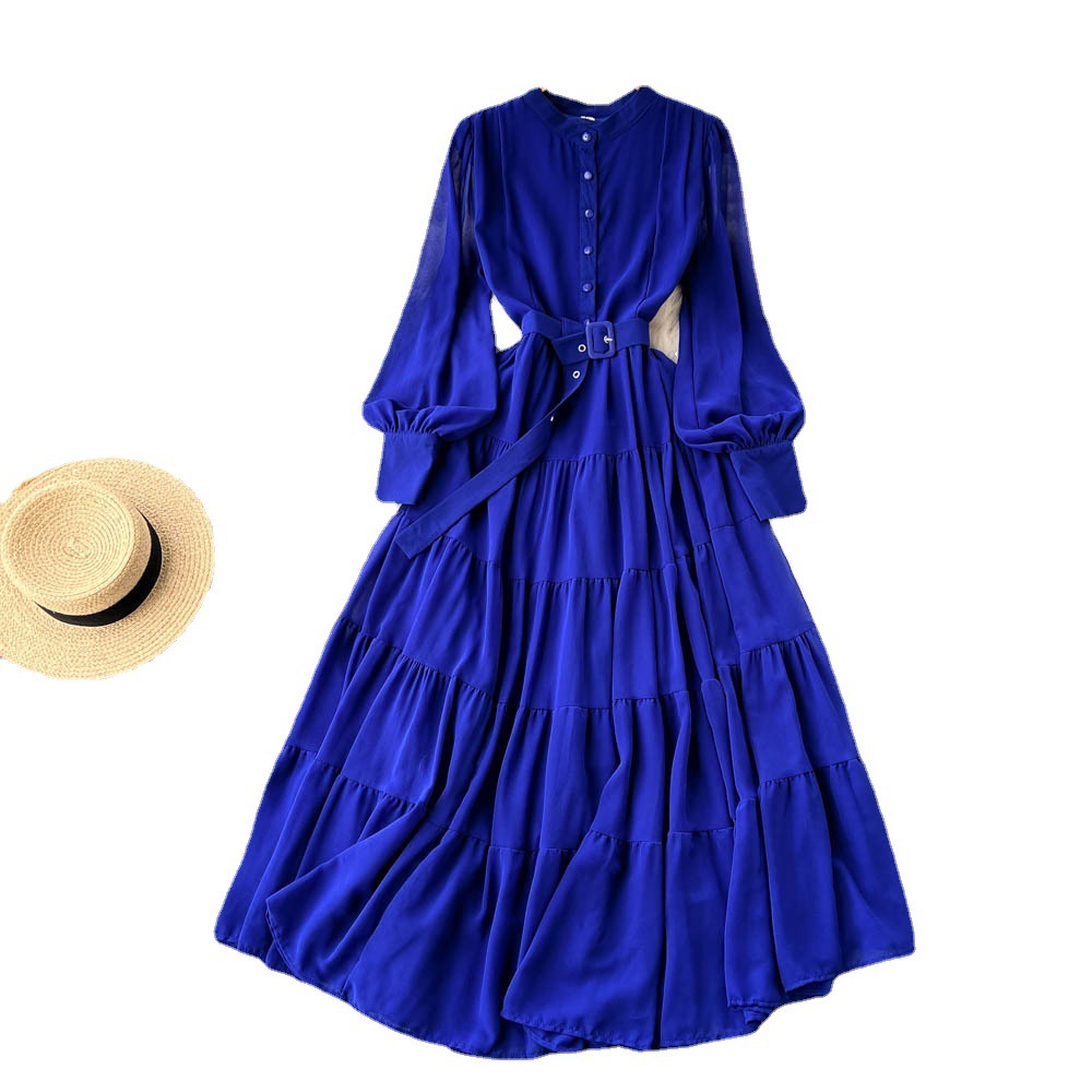 Floor-Length Spandex Chiffon A-Line Natural Waist Casual V-Neck