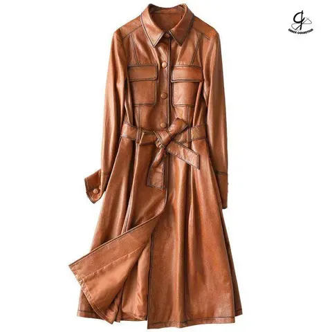 Women's Winter Faux Leather Trench Coat