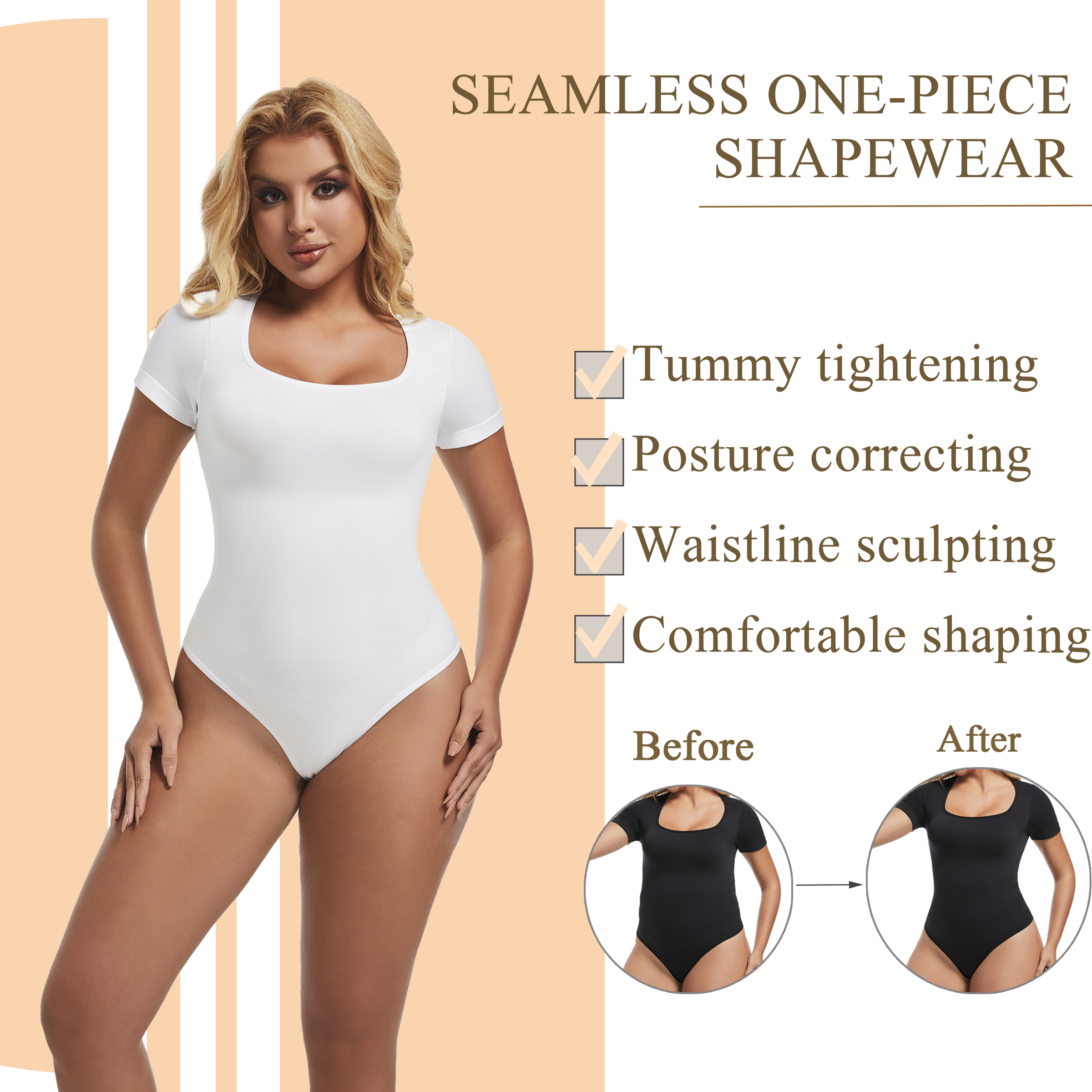Ladies Bodysuit Short Sleeves Shapewear Body Shapers Control 4