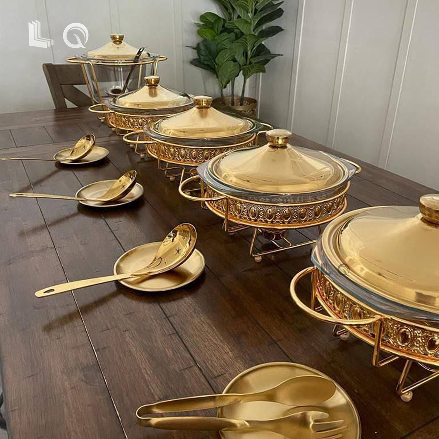 Design Stainless Steel Serving Dishes Round Golden Buffet