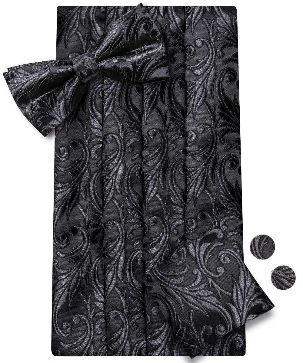 Schwarze Seide Herren Kummer Bunds Vintage Formale Jacquard 3