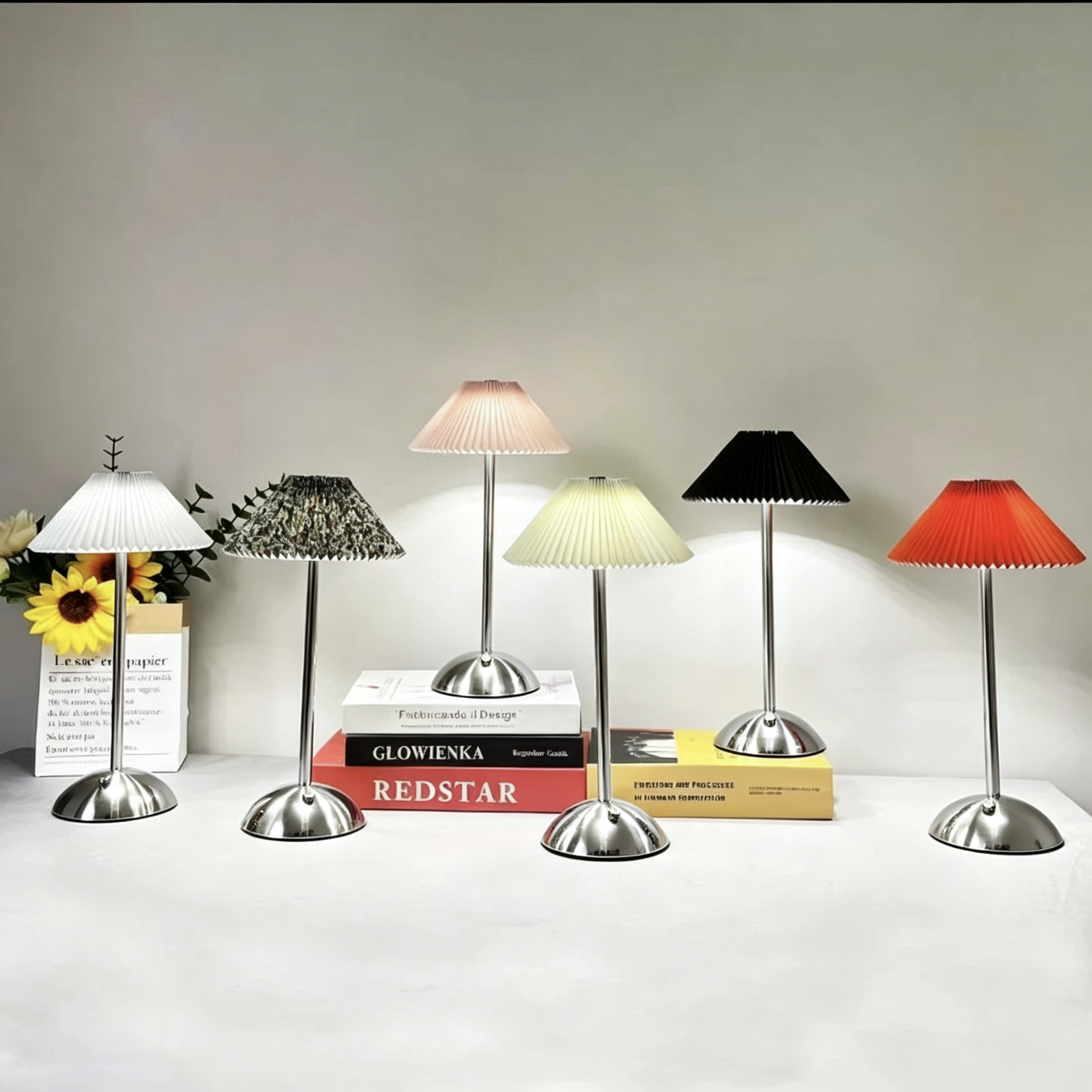 LED Cordless Pleated Table Lamp Touch Dimming Portable 3